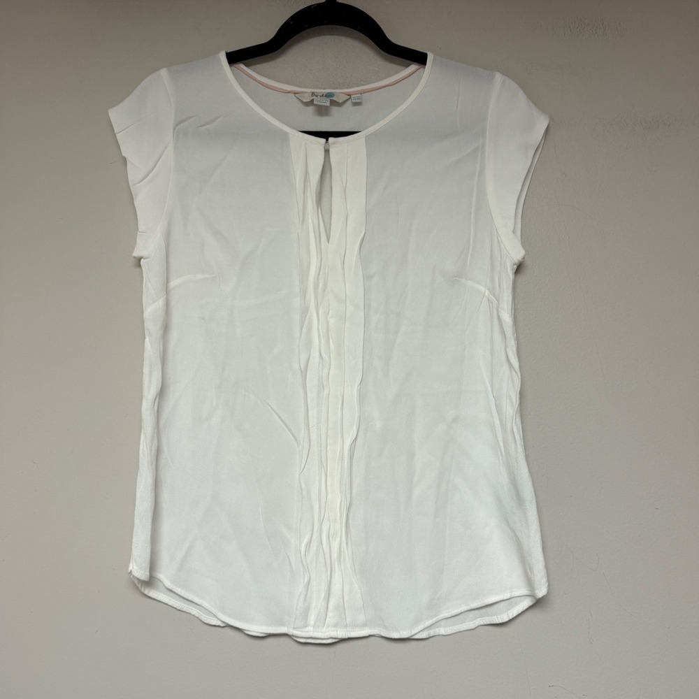 Boden Blouse Women 8R White Excellent Pleated Keyhole Cap Sleeve Viscose WA703